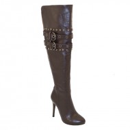 New Brieten Women's Buckles Studded High Heel Thigh High Dress Boots