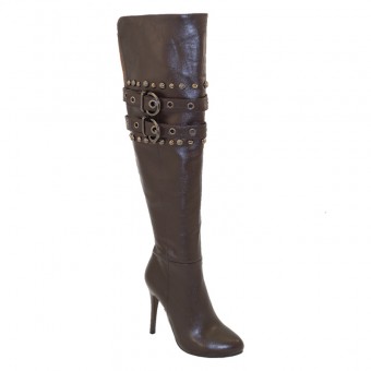 New Brieten Women's Buckles Studded High Heel Thigh High Dress Boots