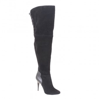 New Brieten Women's Lace up High Heel Thigh High Dress Boots