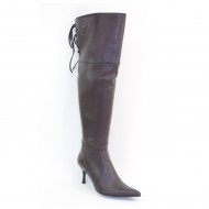 New Brieten Women's Lace up Pointy Toe Kitten Heel Kneel High Brown Boots