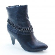 New Brieten Women's Kitten Heel Zipper Chain Pointy Toe Ankle Boots