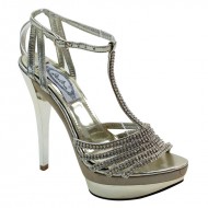 Women's Rhinestone Ankle Strap Platform High Heel Gold Wedding Shoes
