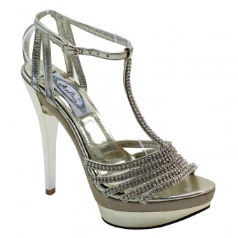 Women's Rhinestone Ankle Strap Platform High Heel Gold Wedding Shoes
