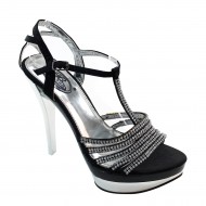 Women's Rhinestone Ankle Strap Platform High Heel Black Bridal Shoes
