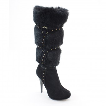 New Brieten Women's Artificial Fur High Heel Platform Long Boots