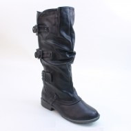 New Brieten Women's Buckle Low Heel Knee High Wide Calf Boots