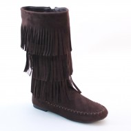 Brand New Brieten Woman's Round Toe Mid Calf Knee High Fringe Flat Boots