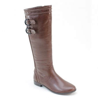 New Brieten Women's Buckles Strap Low Heel Knee High Dress Boots