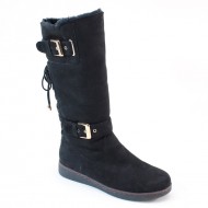New Brieten Women's Solid Buckle Back Lace up Middle Calf Chap Comfort Boots
