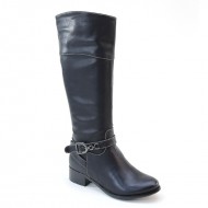 New Brieten Women's Buckle Strap Wide Calf Comfort Low Heel Knee High Boots