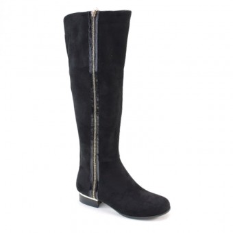 New Brieten Women's Round Toe Zipper Low heel Knee High Long Boots