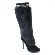 New Brieten Women's Studded Artificial Fur High Heel Platform Knee High Boots