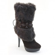 New Brieten Women's Artificial Fur High Heel Platform Half Calf Boots