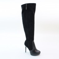 New Brieten Women's Decorative Zipper Stiletto Heel Platform Suede Thigh High Dress Boots