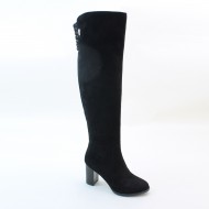 New Brieten Women's Rhinestone Knee High Chunky Heel Black Suede Dress Boots