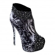 New Brieten Women's Studded Leopard High Heel Platform Ankle Booties