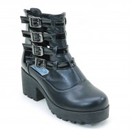 New Brieten Women's Buckles Platform Chunky Heel Cut-out Boots