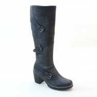 New Brieten Women's Buckles Low Chunky Heel Knee High Riding Boots