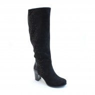 New Brieten Women's Rhinestone Zipper Middle Chunky Heel Knee High Boots