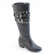 New Brieten Women's Studded Low Heel Double Buckles Chap Boots