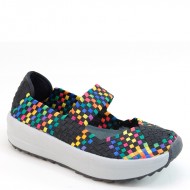 New Brieten Women's Woven Checkered Thick Soled Instep Strap Elastic Comfort Shoes