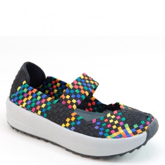 New Brieten Women's Woven Checkered Thick Soled Instep Strap Elastic Comfort Shoes