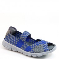 New Brieten Women's Woven Checkered Peep Toe Instep Strap Elastic Shoes