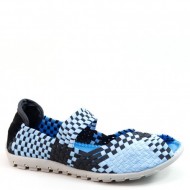 New Brieten Women's Woven Checkered Peep Toe Instep Strap Elastic Comfort Shoes