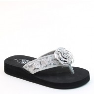 New Brieten Women's Cute Flower Sequins Wedge Flip Flop Comfort Sandal