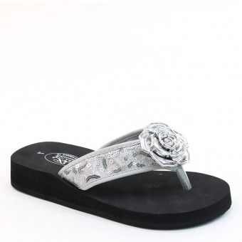 New Brieten Women's Cute Flower Sequins Wedge Flip Flop Comfort Sandal