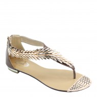 New Brieten  Women's Metallic Leaf Back Zipper Flip-flop Thong T-Strap Flat Sandals