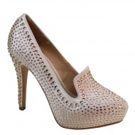Women's Studded Hidden Platform High Heel Champagne Wedding Shoes