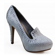 Women's Studded Hidden Platform High Heel Silver Wedding Shoes