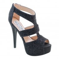 Brand New Brieten Women's Rhinestone Back Zipper Peep Toe High Heel Dress Party Sandals Evenings