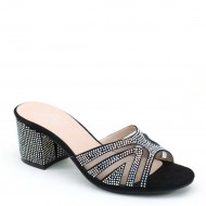 New Brieten Women's Velvet Rhinestone Chunky Low Heel Slide Saandals