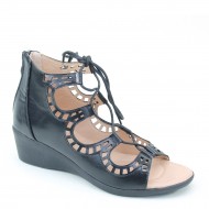 New Brieten Women's Cut-out Lace-up Back Zipper Open Toe Low Wedge Comfort Sandals