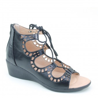 New Brieten Women's Cut-out Lace-up Back Zipper Open Toe Low Wedge Comfort Sandals