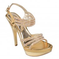 Women's Rhinestone Strappy Platform High Heel Gold Evening Shoes