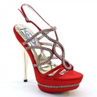 Women's Rhinestone Strappy Platform Red Wedding Heels