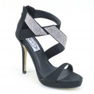 Women's Rhinstones Strappy Back Zipper High Heel Black Wedding Shoes
