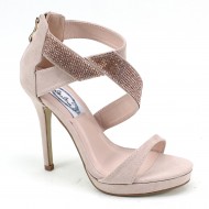 Women's Rhinstones Strappy Back Zipper High Heel Champagne Wedding Shoes