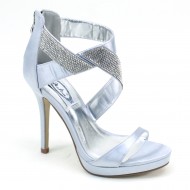 Women's Rhinstones Strappy Back Zipper High Heel Silver Wedding Shoes