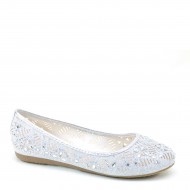 Women's Rhinestones Cut-out Mesh Upper Round Toe Silver Flats for Wedding