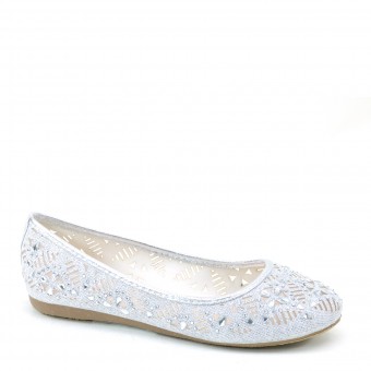 Women's Rhinestones Cut-out Mesh Upper Round Toe Silver Flats for Wedding