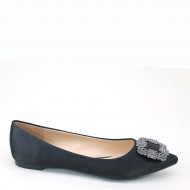 Women's Rhinstones Pointy Toe Comfort Flat Black Wedding Shoes