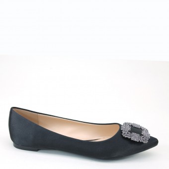 Women's Rhinstones Pointy Toe Comfort Flat Black Wedding Shoes