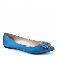 Women's Rhinstones Pointy Toe Comfort Flat Blue Shoes for Wedding