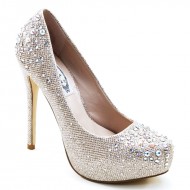 Women's Colorful Rhinestone Studded High Heel Platform Champagne Wedding Shoes