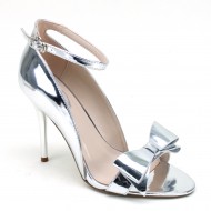Women's Ankle Strap Bow High Heel Wedding Silver Shoes