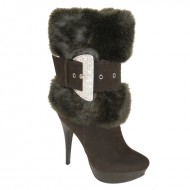 Brand New Artificial Fur Buckle Belt Platform High Heel Short Boots